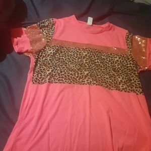 Neon pink top with leopard and sequins